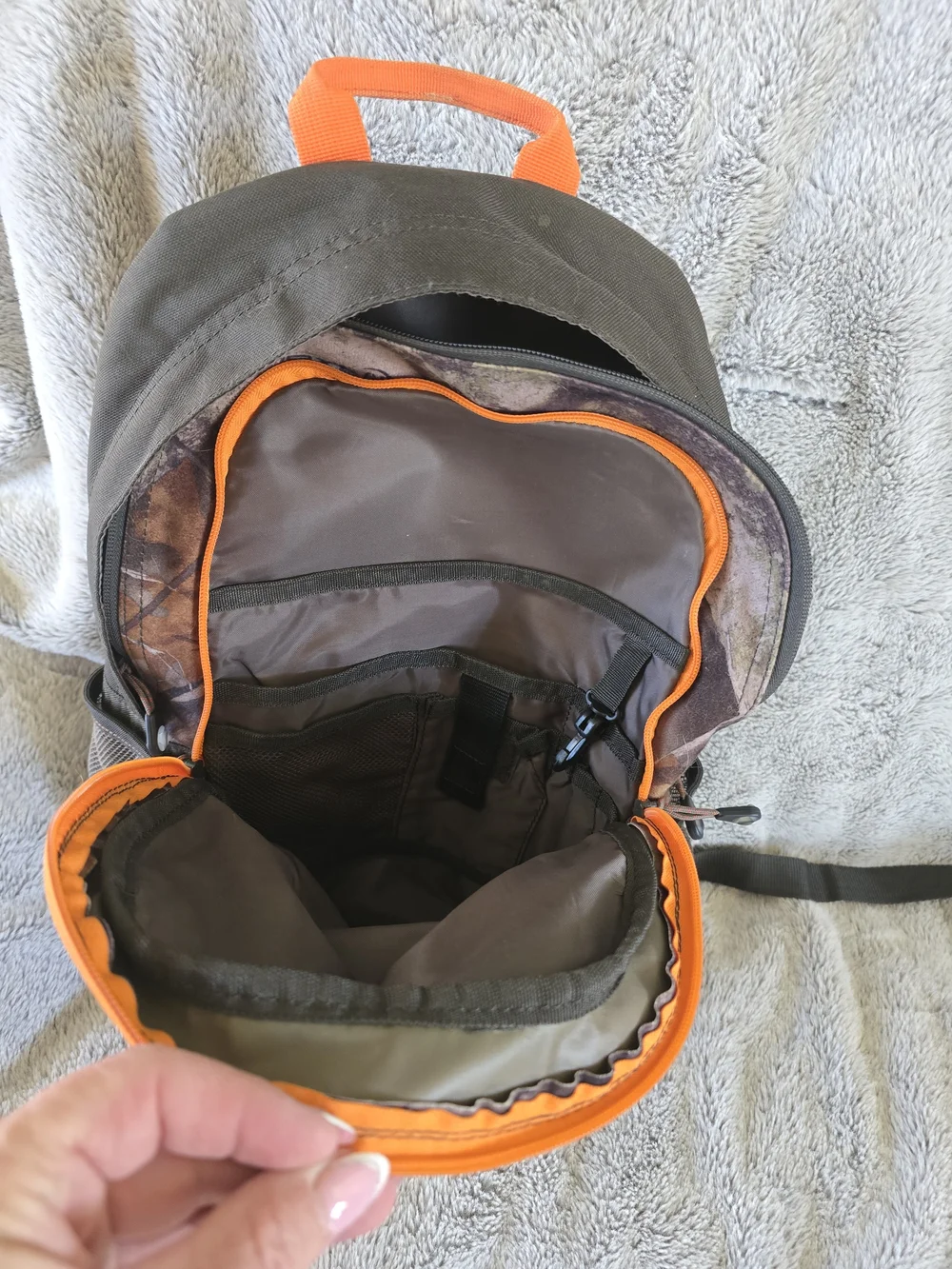 Youth Camo Backpack in Brown and Orange